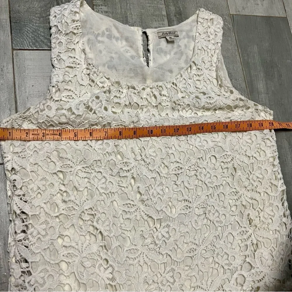 Lucky Brand Ivory Lace Eyelet Overlay Sleeveless Tank Top Fairy Tunic Shell M